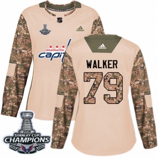 Women's Adidas Washington Capitals #79 Nathan Walker Authentic Camo Veterans Day Practice 2018 Stanley Cup Final Champions NHL Jersey - Ujersey