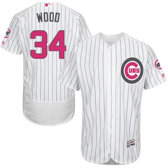 Men's Majestic Chicago Cubs #34 Kerry Wood Authentic White 2016 Mother's Day Fashion Flex Base MLB Jersey - Ujersey