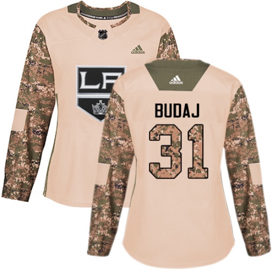 Women's Adidas Los Angeles Kings #31 Peter Budaj Authentic Camo Veterans Day Practice NHL Jersey - Ujersey