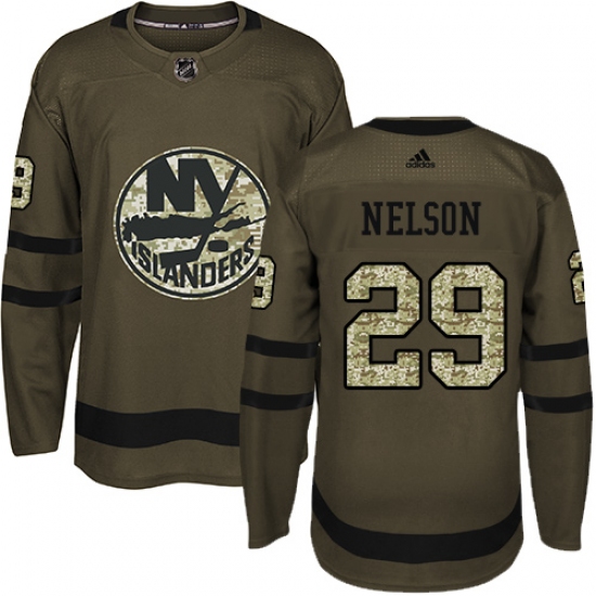 Men's Adidas New York Islanders #29 Brock Nelson Authentic Green Salute to Service NHL Jersey - Ujersey
