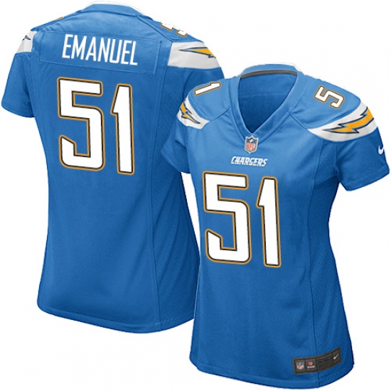Women's Nike Los Angeles Chargers #51 Kyle Emanuel Game Electric Blue Alternate NFL Jersey - Ujersey