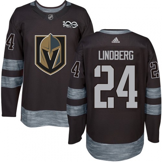 Men's Adidas Vegas Golden Knights #24 Oscar Lindberg Authentic Black 1917-2017 100th Anniversary NHL Jersey - Ujersey