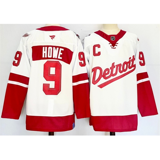 Men's Detroit Red Wings #9 Gordie Howe White Red 2024-25 With C Stitched Jersey