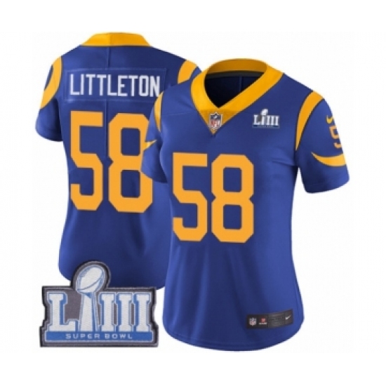 Women's Nike Los Angeles Rams #58 Cory Littleton Royal Blue Alternate Vapor Untouchable Limited Player Super Bowl LIII Bound NFL Jersey - Ujersey