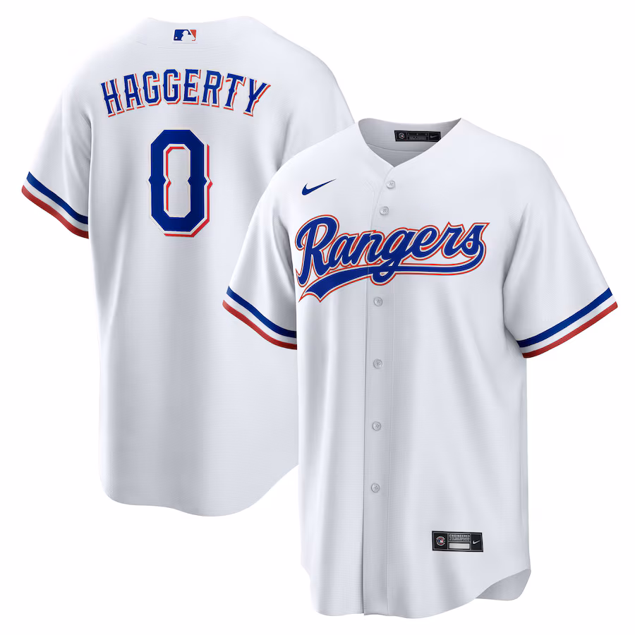 Men's Texas Rangers Sam Haggerty Nike White Home Replica Jersey - Ujersey