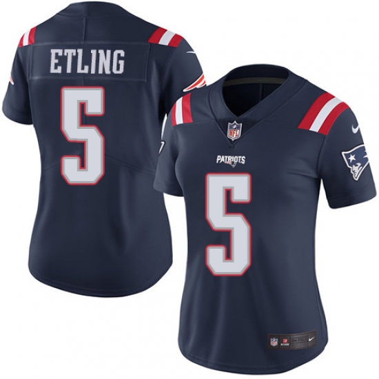Women's Nike New England Patriots #5 Danny Etling Limited Navy Blue Rush Vapor Untouchable NFL Jersey - Ujersey
