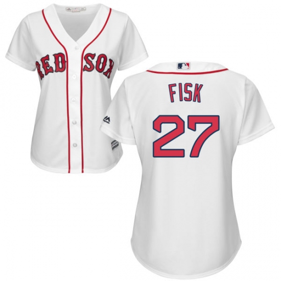 Women's Majestic Boston Red Sox #27 Carlton Fisk Replica White Home MLB Jersey - Ujersey