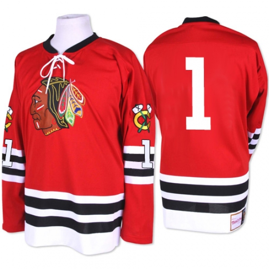 Men's Mitchell and Ness Chicago Blackhawks #1 Glenn Hall Premier Red 1960-61 Throwback NHL Jersey - Ujersey