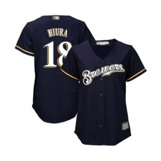 Women's Milwaukee Brewers #18 Keston Hiura Authentic Navy Blue Alternate Cool Base Baseball Player Jersey - Ujersey