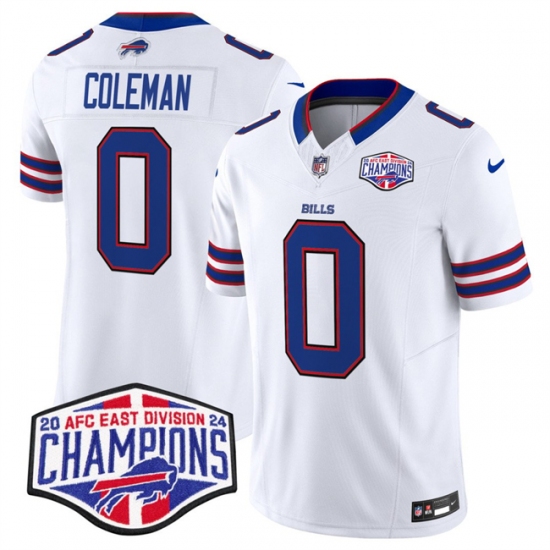 Men's Buffalo Bills #0 Keon Coleman White F.U.S.E. 2024 AFC East Division Champions Vapor Limited Stitched Football Jersey - Ujersey