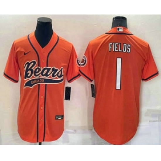 Men's Chicago Bears #1 Justin Fields Orange Stitched MLB Cool Base Nike Baseball Jersey - Ujersey