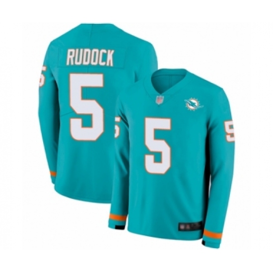 Youth Miami Dolphins #5 Jake Rudock Limited Aqua Therma Long Sleeve Football Jersey - Ujersey