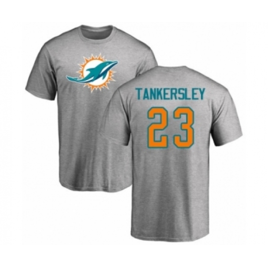 Football Miami Dolphins #23 Cordrea Tankersley Ash Name & Number Logo T-Shirt - Ujersey