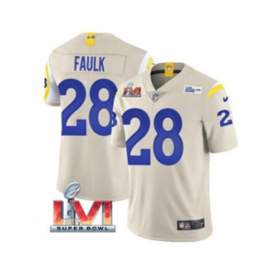 Men's Los Angeles Rams #28 Marshall Faulk Bone 2022 Super Bowl LVI Vapor Limited Stitched Jersey - Ujersey