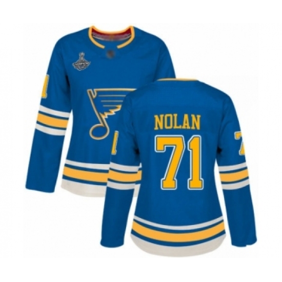 Women's St. Louis Blues #71 Jordan Nolan Authentic Navy Blue Alternate 2019 Stanley Cup Champions Hockey Jersey - Ujersey