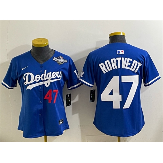 Women's Los Angeles Dodgers #47 Ben Rortvedt Royal 2025 World Series Limited Stitched Baseball Jersey(Run Small) - Ujersey
