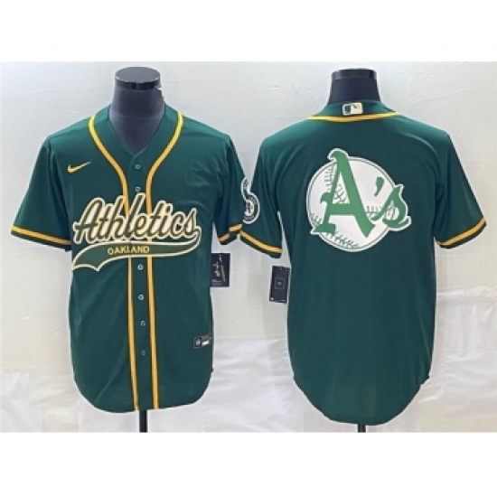 Men's Oakland Athletics Green Team Big Logo Cool Base Stitched Baseball Jersey 003 - Ujersey