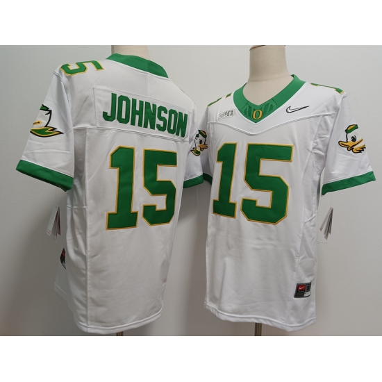 Men's Oregon Ducks #15 Tez Johnson White 2024 FUSE College Football Jersey - Ujersey