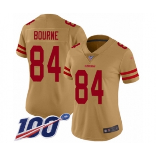 Women's San Francisco 49ers #84 Kendrick Bourne Limited Gold Inverted Legend 100th Season Football Jersey - Ujersey