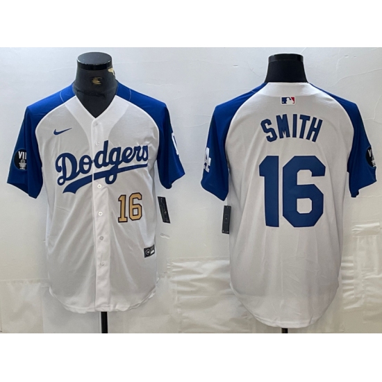 Men's Los Angeles Dodgers #16 Will Smith Number White Blue Fashion Stitched Cool Base Limited Jersey - Ujersey