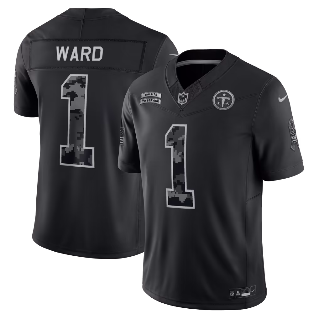 Men's Tennessee Titans Cameron Ward Nike Black 2026 Salute to Service Stitched Limited Jersey - U-jersey