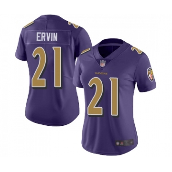 Women's Baltimore Ravens #21 Tyler Ervin Limited Purple Rush Vapor Untouchable Football Jersey - Ujersey