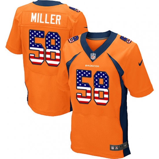 Men's Nike Denver Broncos #58 Von Miller Elite Orange Home USA Flag Fashion NFL Jersey - ujerseystore
