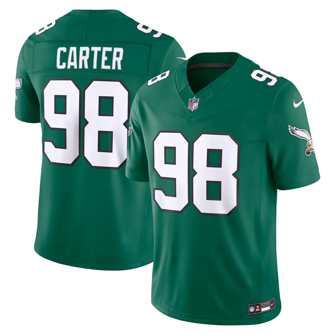 Men's Philadelphia Eagles Jalen Carter Nike Kelly Green Alternate Vapor F.U.S.E. Stitched Limited Jersey
