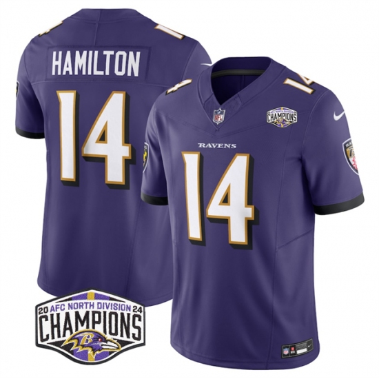 Men's Baltimore Ravens #14 Kyle Hamilton Purple F.U.S.E 2024 AFC North Division Champions Vapor Limited Football Jersey - Ujersey