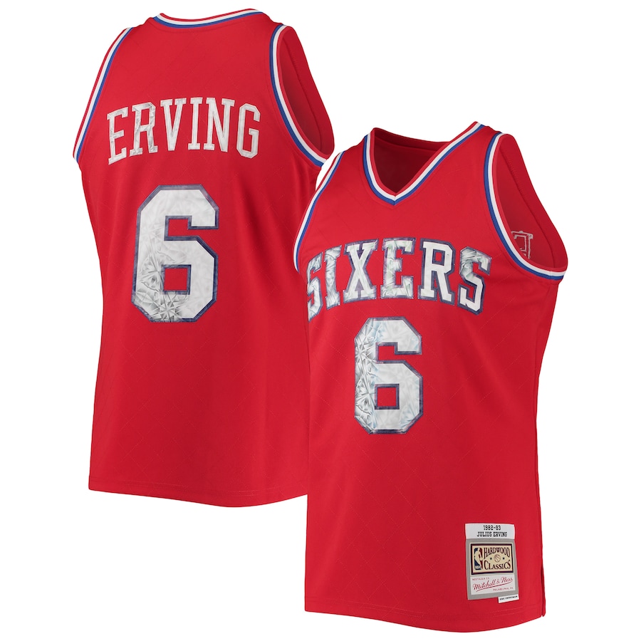Men's Philadelphia 76ers Julius Erving Mitchell & Ness Red 1982/83 Hardwood Classics NBA 75th Anniversary Diamond Swingman Jersey - Ujersey NHL