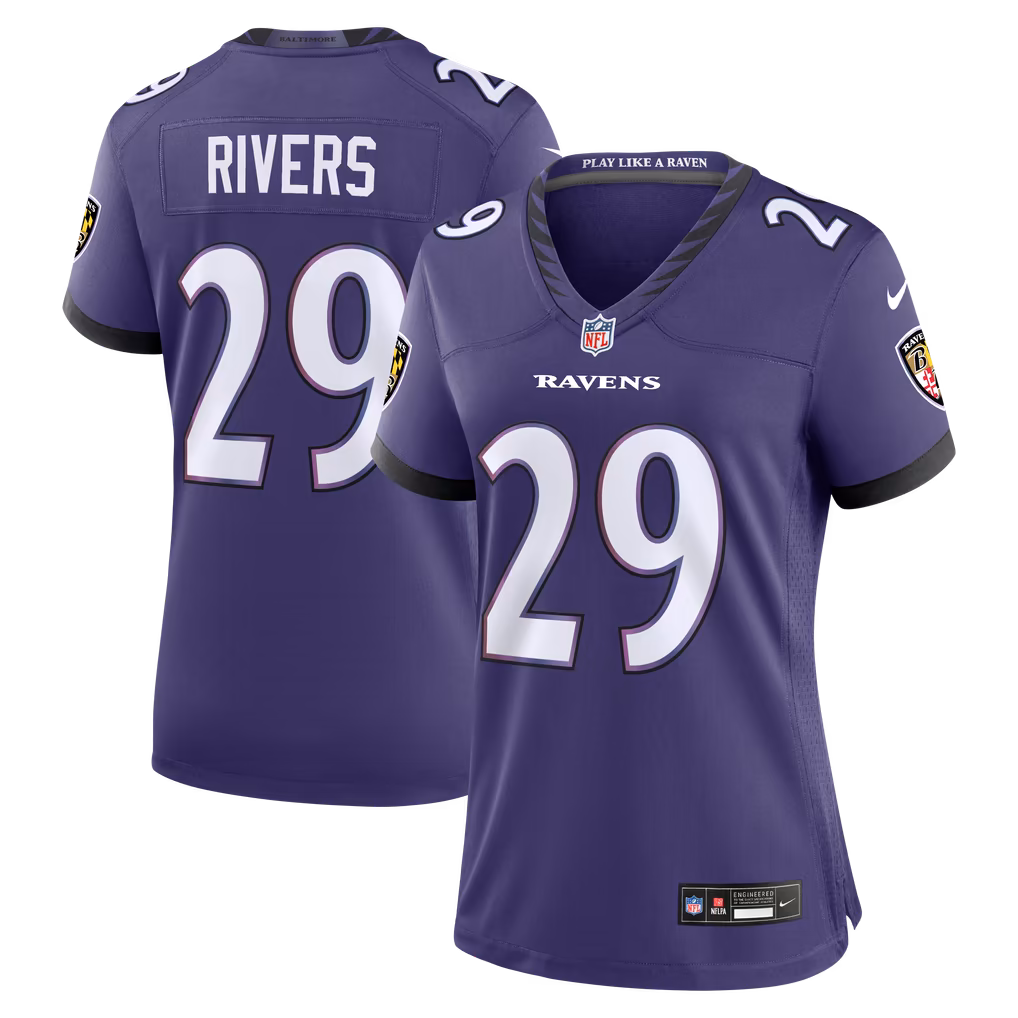 Women's Baltimore Ravens Chandler Rivers Nike Purple Team Game Jersey - SUjersey01