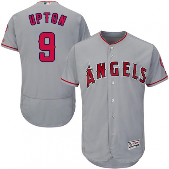 Men's Majestic Los Angeles Angels of Anaheim #9 Justin Upton Grey Road Flex Base Authentic Collection MLB Jersey - Ujersey