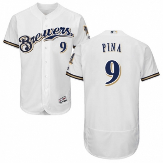 Men's Majestic Milwaukee Brewers #9 Manny Pina Navy Blue Alternate Flex Base Authentic Collection MLB Jersey - Ujersey