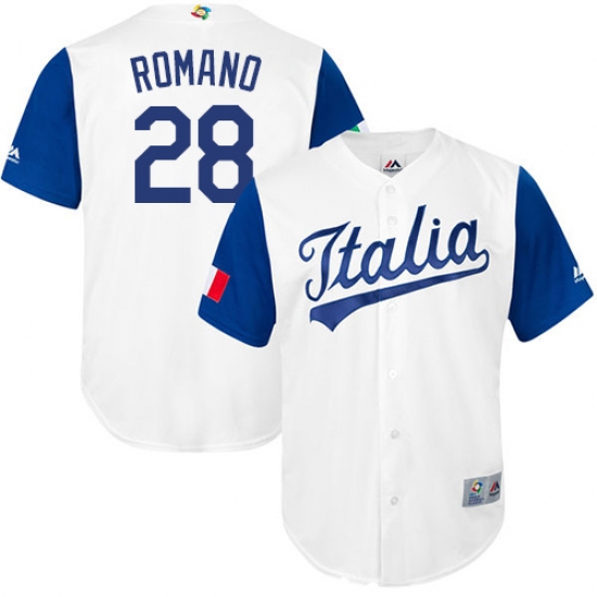 Men's Italy Baseball Majestic #28 Jordan Romano White 2017 World Baseball Classic Replica Team Jersey