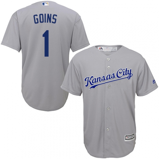 Men's Majestic Kansas City Royals #1 Ryan Goins Replica Grey Road Cool Base MLB Jersey - Ujersey
