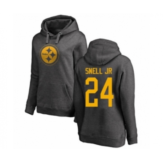 Women's Pittsburgh Steelers #24 Benny Snell Jr. Ash One Color Pullover Hoodie - Ujersey