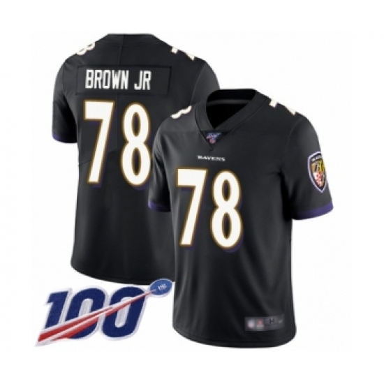 Men's Baltimore Ravens #78 Orlando Brown Jr. Black Alternate Vapor Untouchable Limited Player 100th Season Football Jersey - Ujersey