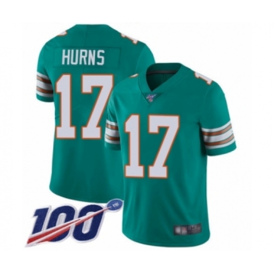 Youth Miami Dolphins #17 Allen Hurns Aqua Green Alternate Vapor Untouchable Limited Player 100th Season Football Jersey - Ujersey