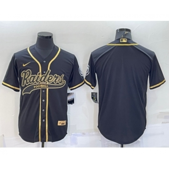 Men's Las Vegas Raiders Blank Black Gold With Patch Cool Base Stitched Baseball Jersey - Ujersey