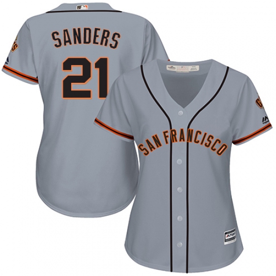 Women's Majestic San Francisco Giants #21 Deion Sanders Replica Grey Road Cool Base MLB Jersey - Ujersey