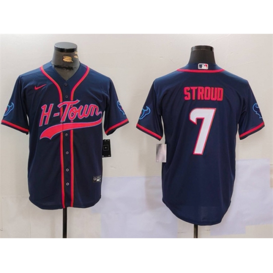 Men's Houston Texans #7 C.J. Stroud Navy With Cool Base Stitched Baseball Jersey - Ujersey