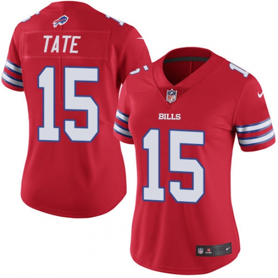 Women's Nike Buffalo Bills #15 Brandon Tate Limited Red Rush Vapor Untouchable NFL Jersey - Ujersey