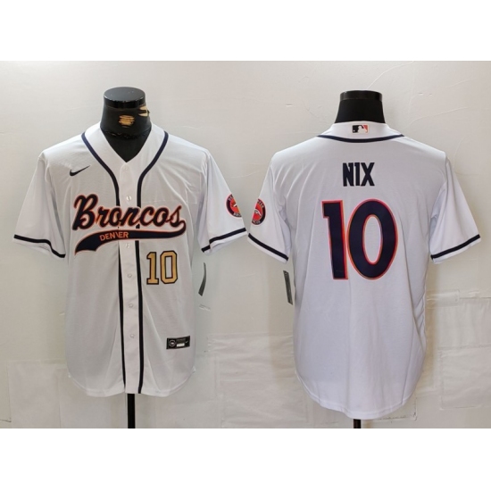 Men's Denver Broncos #10 Bo Nix Number White Cool Base Stitched Baseball Jersey - Ujersey
