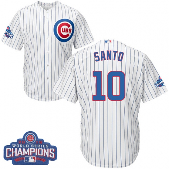Youth Majestic Chicago Cubs #10 Ron Santo Authentic White Home 2016 World Series Champions Cool Base MLB Jersey - Ujersey