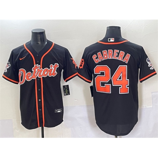 Men's Detroit Tigers #24 Miguel Cabrera Black With Patch Cool Base Stitched Baseball Jersey - Ujersey