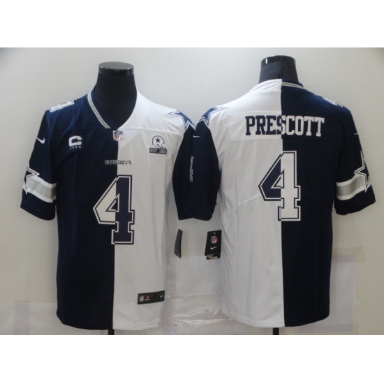 Men's Dallas Cowboys #4 Dak Prescott Blue White C Limited Split Fashion Football Jersey - Ujersey