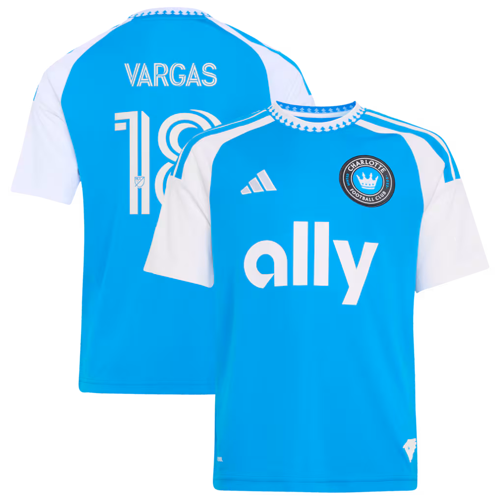 Youth Charlotte FC Kerwin Vargas adidas Blue 2026 Carolina Kit: Crowns Up Replica Jersey