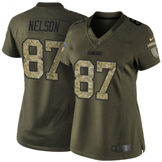 Women's Nike Green Bay Packers #87 Jordy Nelson Elite Green Salute to Service NFL Jersey - Ujersey
