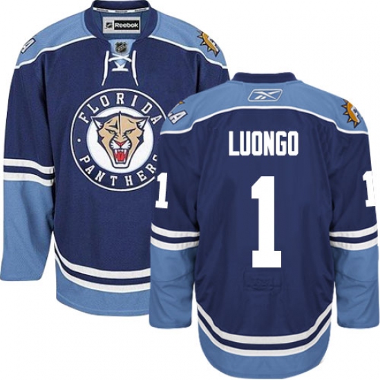 Men's Reebok Florida Panthers #1 Roberto Luongo Authentic Navy Blue Third NHL Jersey - Ujersey