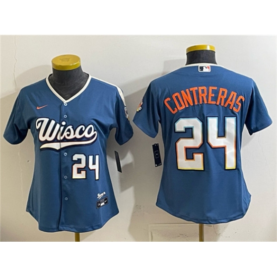 Women's Milwaukee Brewers #24 William Contreras Mineral Blue 2026 City Connect Stadium Stitched Baseball Jersey(Run Small) - Ujersey